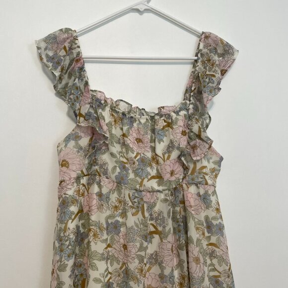 BLU PEPPER May Flowers Ruffled Dress Cream Ivory Etc Floral Cottagecore Babydoll - Picture 4 of 16